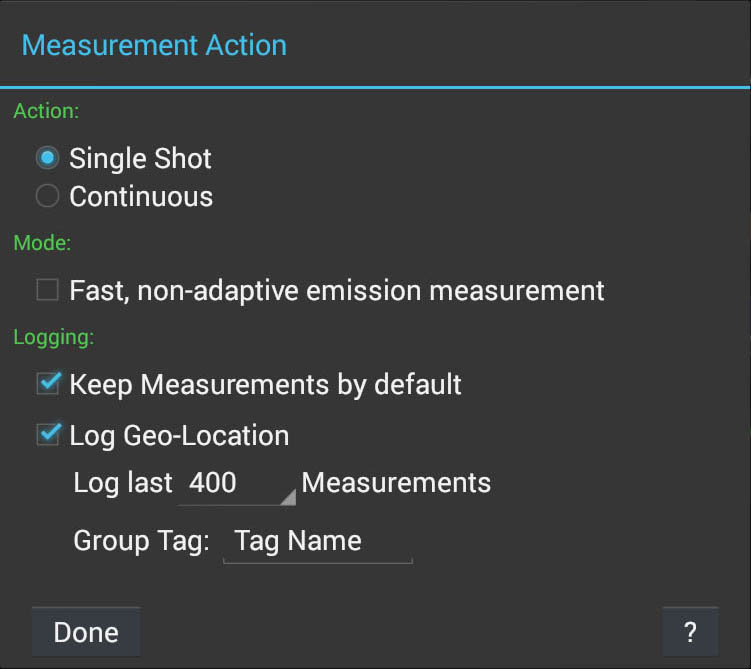 Measure Action Dialog